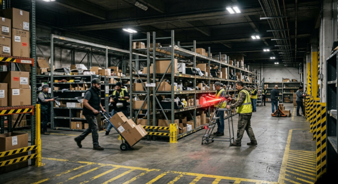 A slightly chaotic warehouse scene